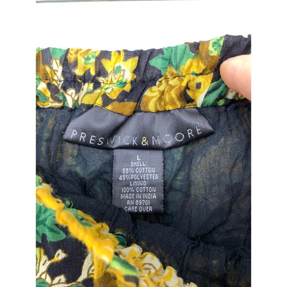 Preswick & Moore Midi Skirt Womens Sz L A-Line Tiered Yellow Floral Print Boho - Picture 4 of 5